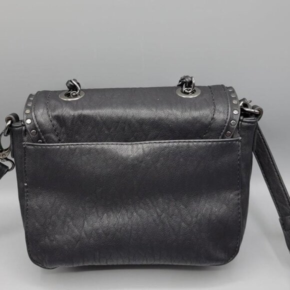 Jessica Simpson Black Leather Flap Messenger Bag w/ gunmetal chain & long strap - Picture 3 of 9